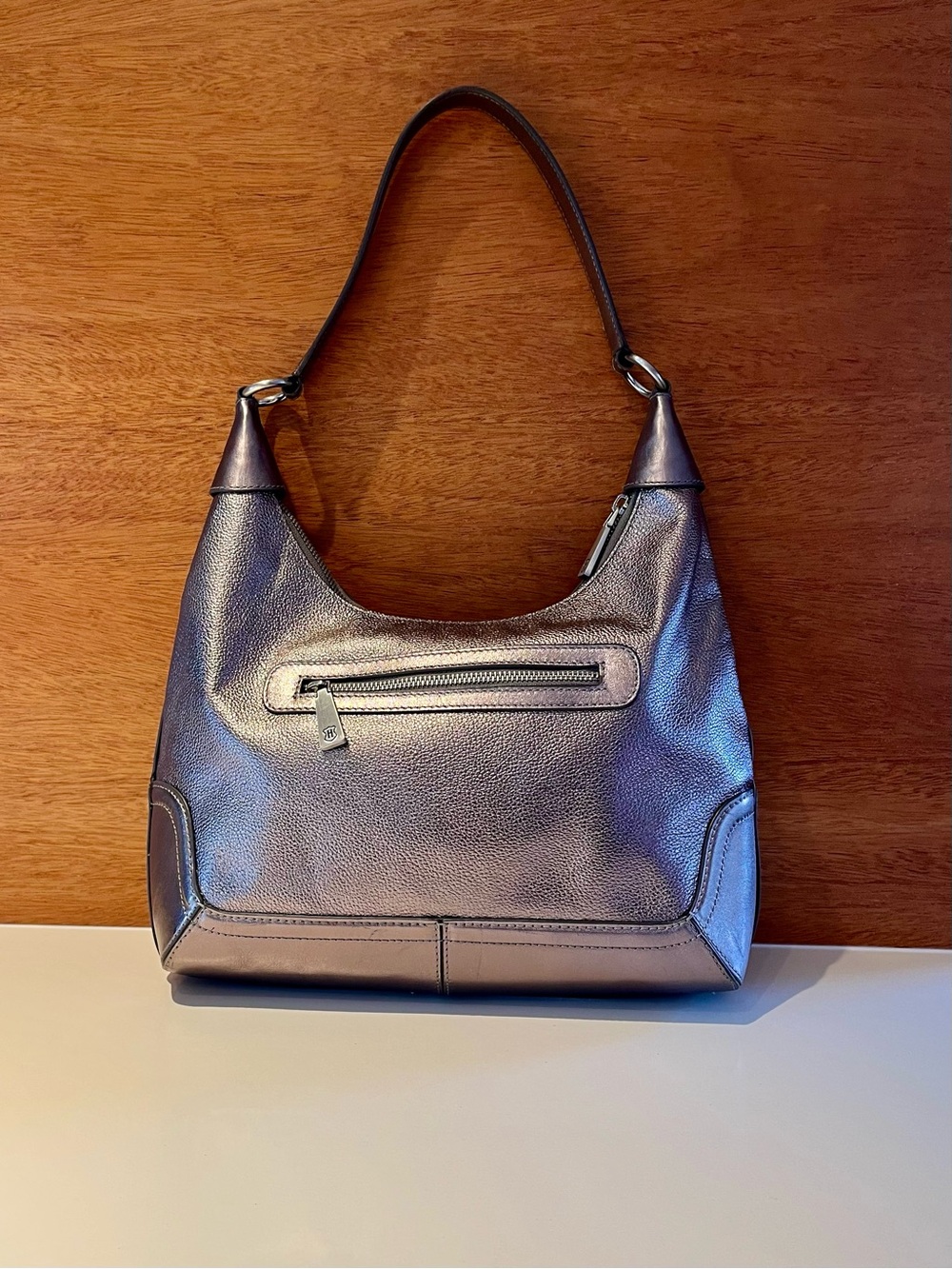 J.W. Hulme pewter metallic leather hobo Legacy shoulder bag